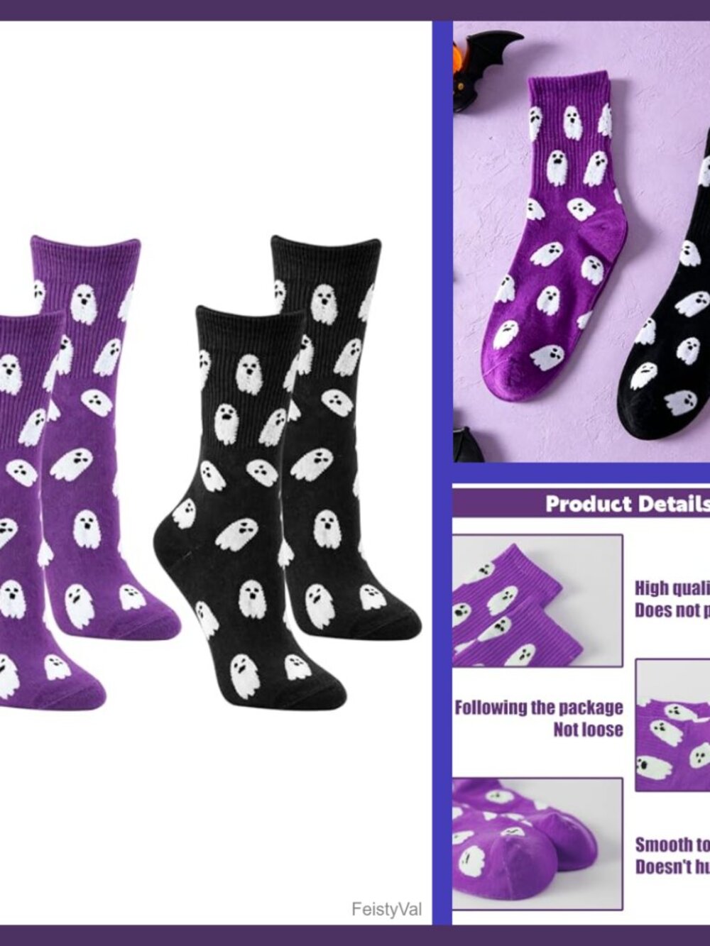2 Pack Halloween Ghost Print Crew Socks Women Soft Polyester Novelty